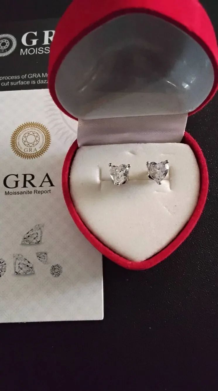 CERTIFIED GRA Genuine Moisanite 1 Ct. Heart Cut Stud Earrings